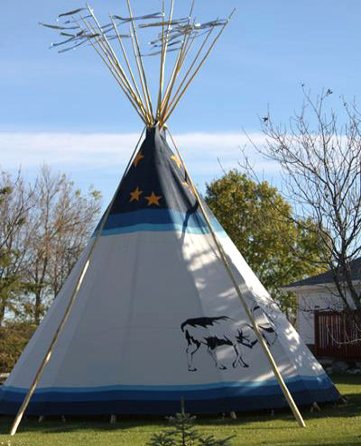 Northern Canada Dene Teepee with Loon and Caribou by Assiniboine Tipis - Photo Doug and Melanie Drobot